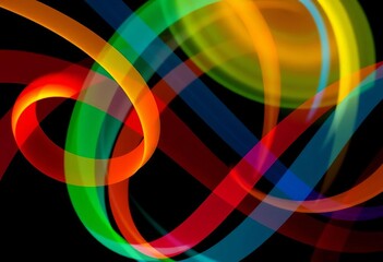 Obraz premium Abstract multicolored lines intersect and swirl on a black background, creating a dynamic and energetic visual, black, texture