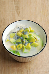 fresh chopped avocado with milk and ice