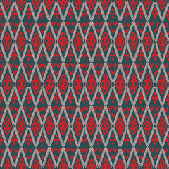 seamless geometric pattern, red flowers in table