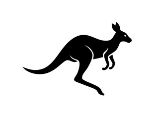 Obraz premium Silhouette of a Kangaroo in a Dynamic Pose. This stylized, black silhouette of a kangaroo leaping conveys a sense of energy and freedom and logo design .