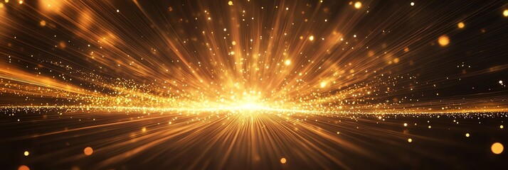 Golden Light Burst with Sparkling Particles Festive Celebration Background Image