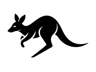 Fototapeta premium Silhouette of a Kangaroo in a Dynamic Pose. This stylized, black silhouette of a kangaroo leaping conveys a sense of energy and freedom and logo design .