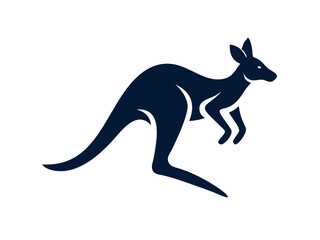 Naklejka premium Silhouette of a Kangaroo in a Dynamic Pose. This stylized, black silhouette of a kangaroo leaping conveys a sense of energy and freedom and logo design .