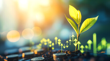 Double exposure image of business profit growth background