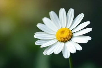 Fototapeta premium Single white daisy, vibrant petals, yellow center, garden, closeup flower, daisy