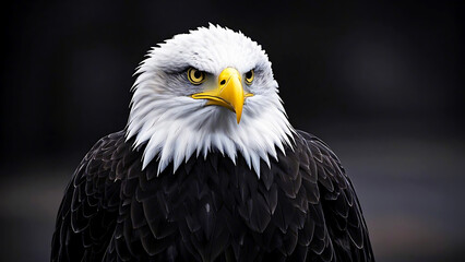 Obraz premium Majestic Bald Eagle Close-Up Portrait with Piercing Eyes and Dramatic Lighting