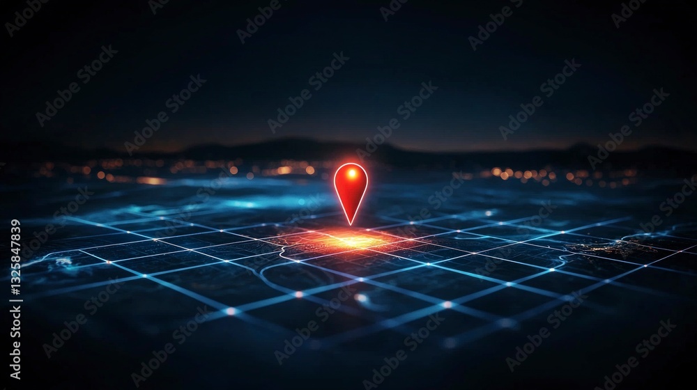 Aufkleber glowing red pin on digital map navigation location technology