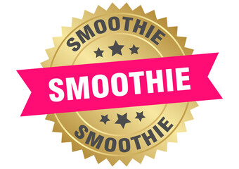 smoothie. smoothie round pink and gold label isolated on transparent background
