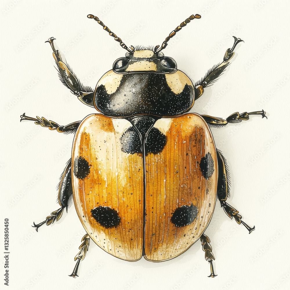 Poster detailed illustration of a colorful beetle with distinctive spots and unique patterns on its shell