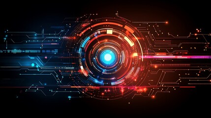 Obraz premium Futuristic technology concept with digital circuits and a glowing center