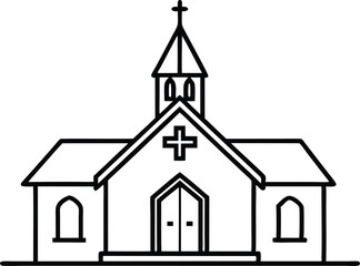 Christian church line art icon, Christian church with cross outline, Church house vector 