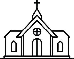 Christian church line art icon, Christian church with cross outline, Church house vector 
