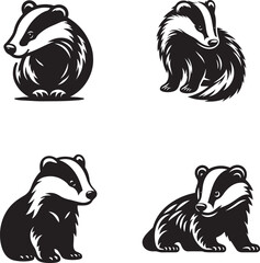 Set of Badger Silhouettes in Various Poses
