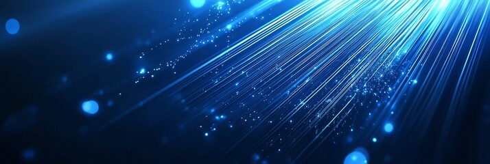 Naklejka premium Rays of Blue Light Streaming with Bokeh Effect for Technology Backgrounds