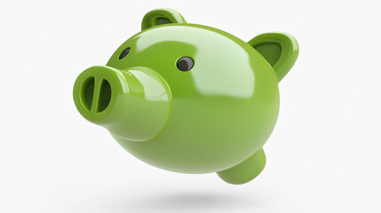 3D render of a light green piggy bank, isolated on white background.