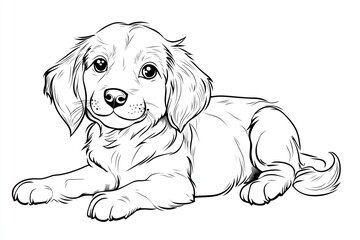 Dog Character Vector, Coloring Book Page with Dog, Coloring page outline of a cute dog, coloring page with Animal character, black and white