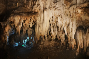 Tham Khao Bin Cave full of beautiful stalactites and stalagmites.  Ratchaburi, Thailand.