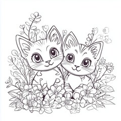 Obraz premium Drawing simple lines cute cat coloring book pages. cartoons for preschool children