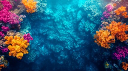 Naklejka premium Vibrant coral reef teeming with life during daylight