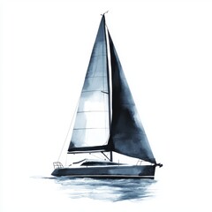 Elegant Sailboat in a Minimalist Style with Soft Blue Water and Crisp White Background