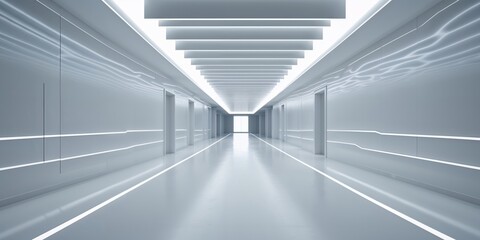Obraz premium Futuristic White Hallway with LED Lighting.