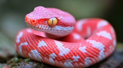Obraz premium Pink snake coiled in rainforest