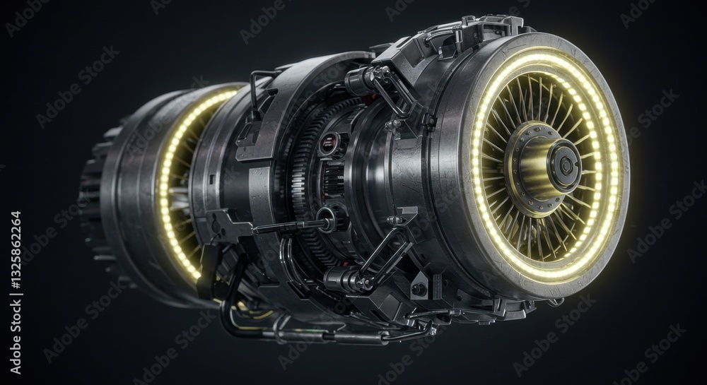 Aufkleber futuristic jet engine design: a closeup of a sleek and powerful turbine with illuminated components