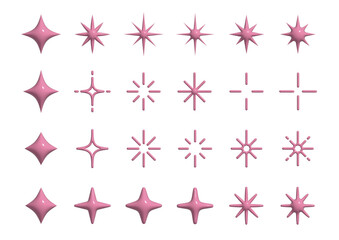 ぷっくりしたキラキラマークのセット　光　アイコン　ピンク