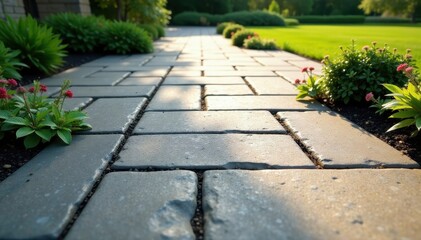 Textured stone pavers, geometric pattern, garden patio , detail, natural