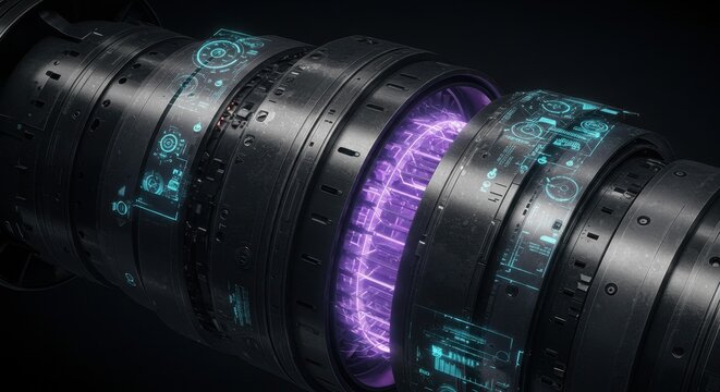 Futuristic Engine Core with Neon HUD Display: Advanced Technology and Sci-Fi Design