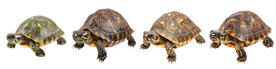 Fototapeta premium Assortment of Different Turtle Species of Various Sizes Shapes and Shell Patterns in their Natural Outdoor Environment