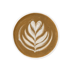 Hot latte and latte art isolated on white