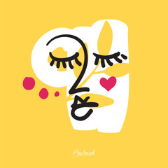 Obraz premium Minimalist Line Art Face Illustration for Wall Decoration, Branding, Social Media, Brochure, Beauty Logos, T-shirt Print, Web, and Hand-Drawn Design.