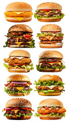 PNG burger fast food element set, transparent background