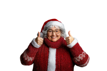 Senior Woman in Santa Outfit with Thumbs Up