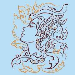 Face of woman with flowers vector for illustration card decoration