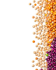 isolated transparent Background. vibrant arrangement of soybean seeds and colorful legumes on transparency background