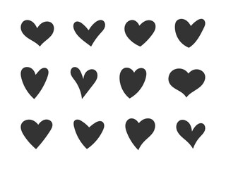 Hand drawn love hearts shape set black