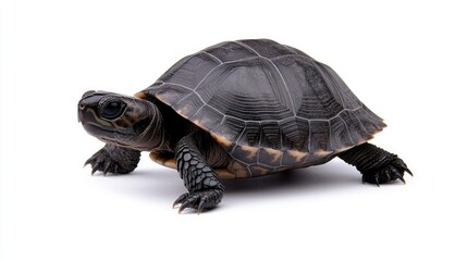 Obraz premium Turtle crawling on white background animal photography studio environment close-up view wildlife concept