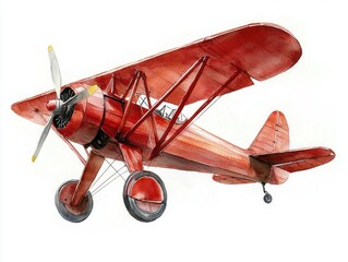 Vintage Red Biplane Aircraft in Flight Against a Clear Sky with Impressive Detailing and Classic Design Features