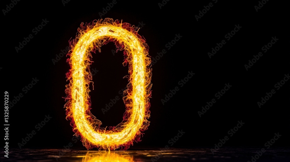 Poster fiery neon zero abstract 3d number glowing digit hot design element