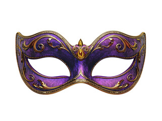Purple and gold masquerade mask with ornate design isolated on a transparent  background in clipart illustration style