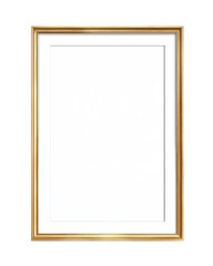 isolated transparent Background. brushed gold thin frame with sharp edges and white mat, perfect for elegant artwork or photographs
