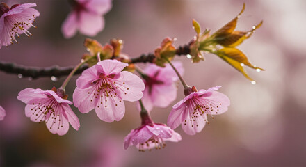 Obraz premium A close-up macro photograph of delicate morning dew droplets on a vibrant pink rose, reflecting the golden sunrise