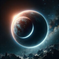 Obraz premium Binary Eclipse One star partially eclipsing the other casting a