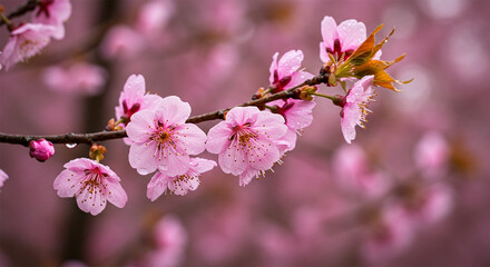 Obraz premium A close-up macro photograph of delicate morning dew droplets on a vibrant pink rose, reflecting the golden sunrise