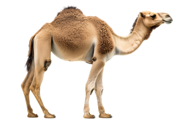 Camel Portrait on Transparent Background Detailed View of an Arabian Dromedary with Brown and Beige Coat Standing Alone in Profile