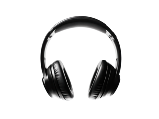 Black professional headset with microphone isolated on a transparent background in high-quality and detailed presentation