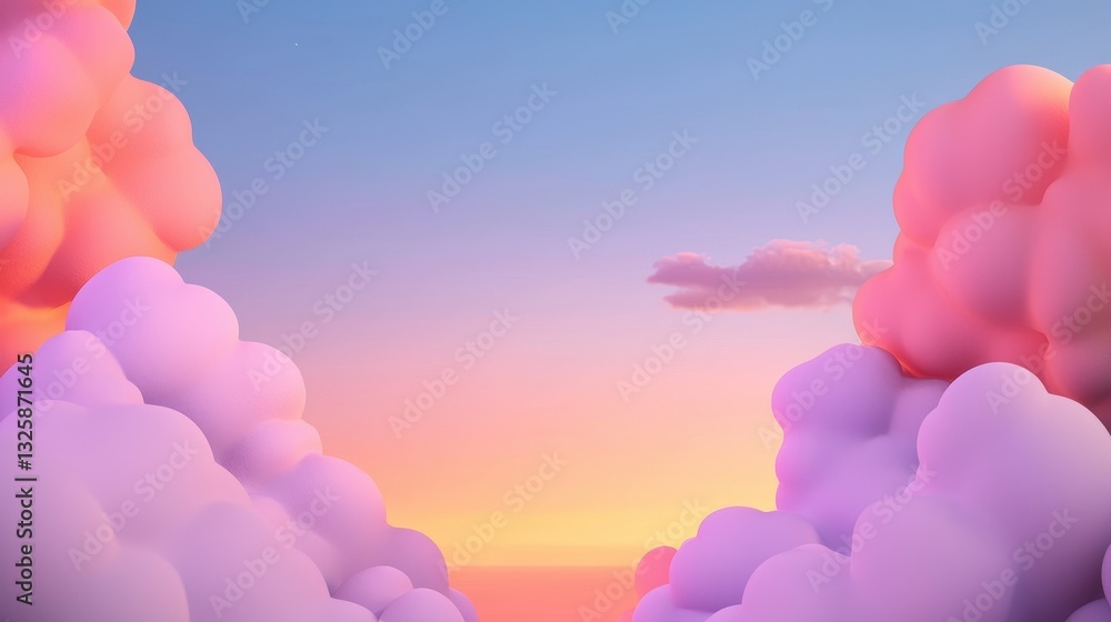 Poster a serene sky with soft, colorful clouds transitioning from pink to blue, creating a tranquil and dre