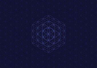 Sacred Geometry Flower of Life in Deep Blue Tones - Vector, Eps